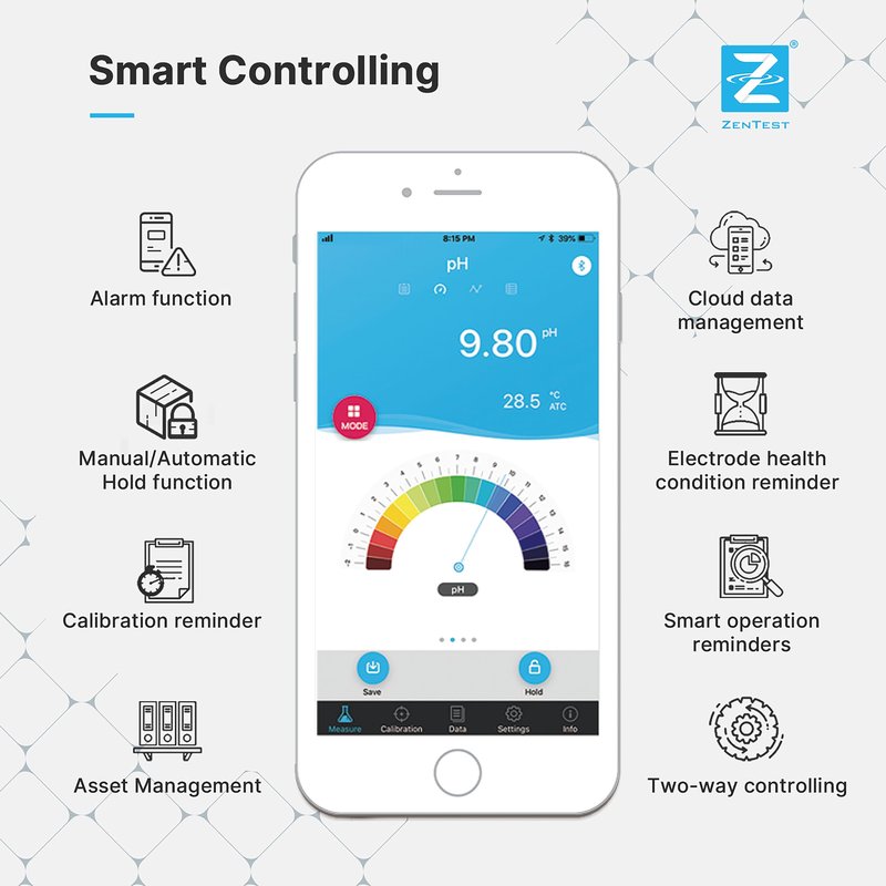 APERA INSTRUMENTS AI3711 PH60-Z Bluetooth Smart pH Tester Powered by ZenTest Mobile App with Cloud-Based Datalogger