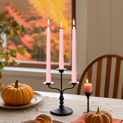 6 Pack 10 Inch Peach Spiral Taper Candles for Holiday Home Decoration, Unscented Dripless Twisted Candlesticks for Dinner Party Wedding Valentine's Day Baby Shower and Easter