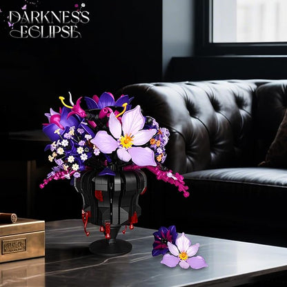 Purple Flowers Building Set Rose Bouquet Black Compatible with Lego Botanical Collection Gothic for Adults Women Home Office Decor