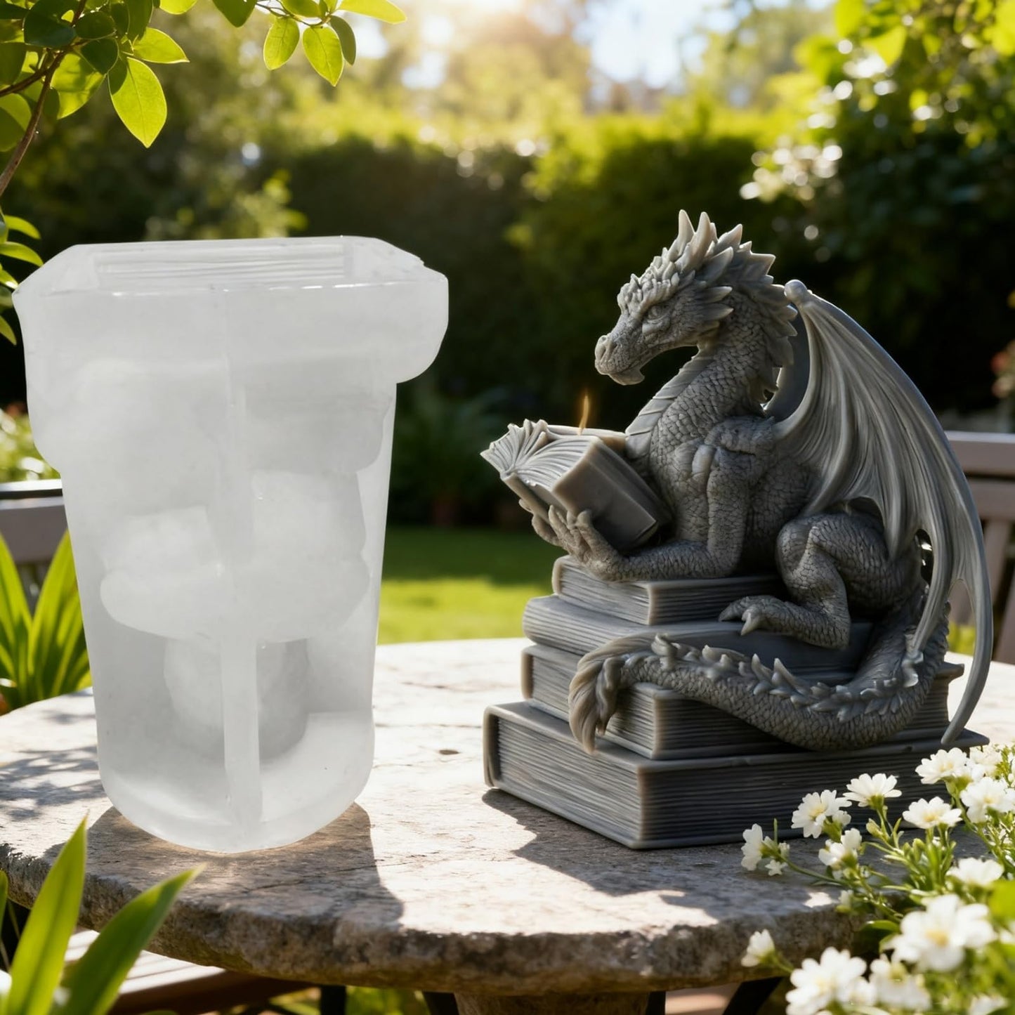 Book-Reading Dragon Candle Mold, Dinosaur Resin Casting Silicone Mold for Home Decor, DIY Soap & Candle Making, Animal Epoxy Resin Craft Mold, Gifts for Dinosaur Lovers