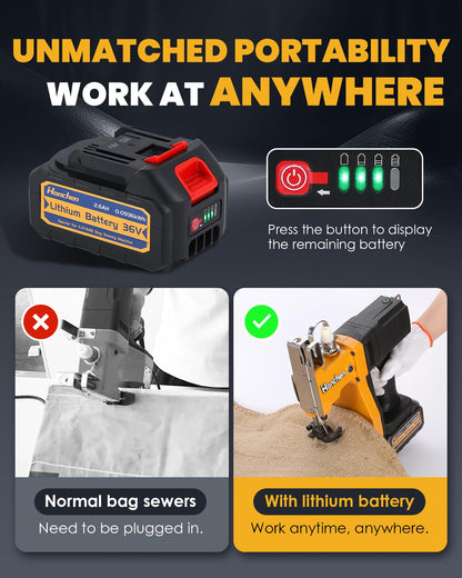 Cordless Bag Sewing Machine for Burlap, Woven Polypropylene & Feed Bags – Rechargeable Lithium Battery Portable Sack Sewer – Heavy Duty Bag Stitcher for Grain, Flour, Rice, Pet Food & Seed Packaging