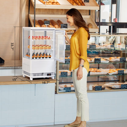 2.1 Cu.Ft. Commercial Bakery Display Refrigerator, Countertop Refrigerated Case, Display Fridge, Single Door, Merchandiser Beverage Cooler, 3 Layers, LED, Adjustable Shelves, Restaurants, Bars, Shops