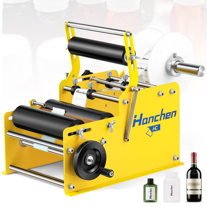 Hanchen Manual Round Bottle Labeling Machine with Comfort Press Handle for Precision & Speed, Adjustable Bottle Labeler Label Applicator Machine for Vial Light Small Bottles Effortless Labeling