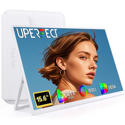 UPERFECT Portable Monitor 15.6", 125% sRGB 1080P Laptop Monitor, Ultra-Slim White Display, USB-C & MINI HDMI, 350 Nits, VESA & Case, Travel Small Second Screen for Computer, Mini PC, Game Consoles