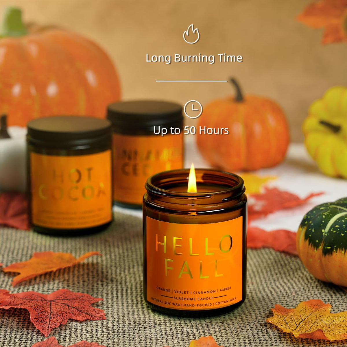 Fall Scented Candles Hello Fall 7oz – Warm Pumpkin Spice & Sweet Apple Soy Wax Candle for Cozy Autumn Home Décor, Perfect Fall Gift, 50 Hour Long Burn