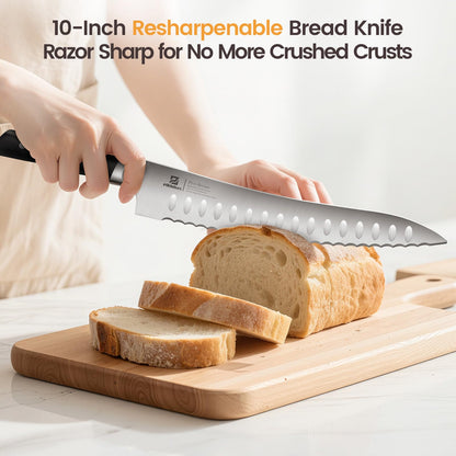 Piklohas Bread Slicer With Bread knife, World's 1st Horizontal Bread Cutter for Homemade Bread, 4 Thickness Adjustable, Paired With Multifunction Serrated Knife for Efficient Slicing, Baking Gifts