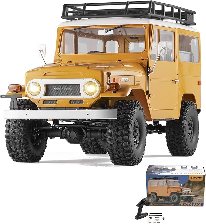 EAZYRC X FMS 1/10 Toyota Land Cruiser FJ40 RS with Licensed RC Truck Blue All Terrain Waterproof 4WD 35T 550 Motor RC Crawler for Adult2.4Ghz Remote Control RS Version(Yellow)