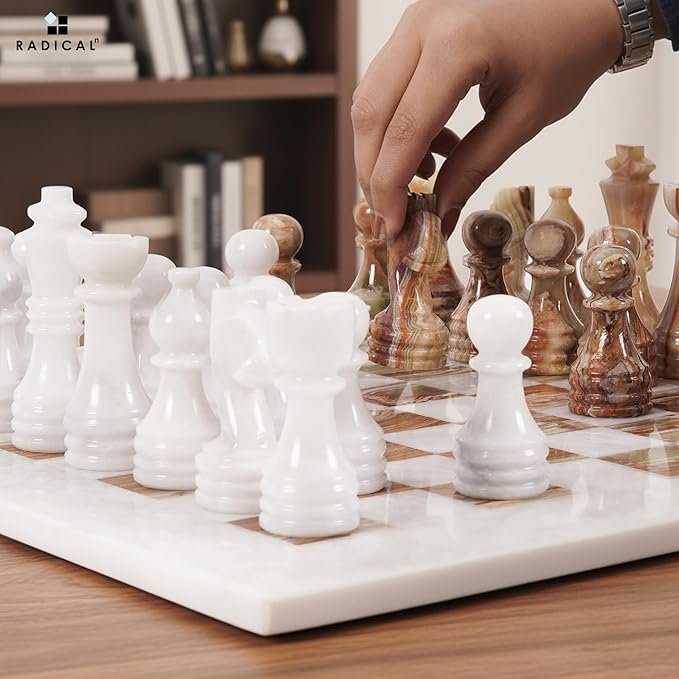 Radicaln Marble Chess Set 15 Inches White and Green with Storage Box Handmade Luxury Board Games for Adults Ideal Marble Chess Board Game Set &amp Chess Pieces