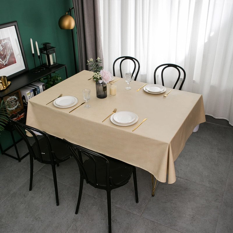 LIBERECOO Vinyl Tablecloth with Flannel Backing, Champagne, Waterproof, Stain-Resistant, Easy-Clean Table Cover for Dining, Kitchen, and Outdoor Use, 60" x 84" Rectangle