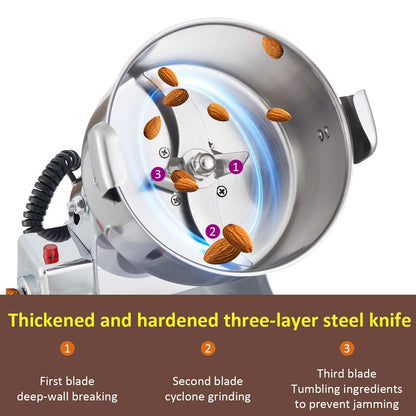 BI-DTOOL Electric Grain Mill Grinder 3600W Dry Material Grinding Machine 2000g Stainless Steel Pulverizer 36000r/min High-speed Grain Mill 270° swingable Superfine powder for Home and Commercial 2000g