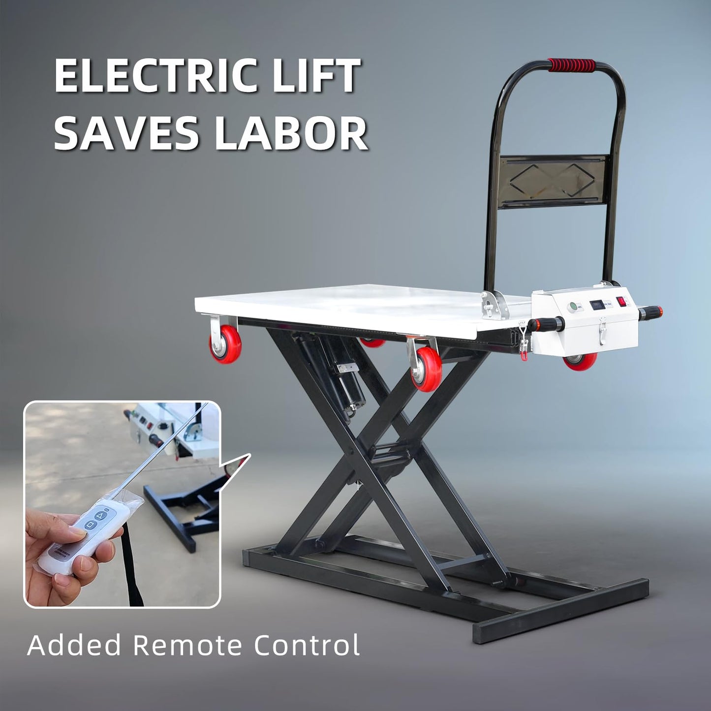 Electric Lift Table Cart 47" Lifting Height 660lbs Payload Electric Scissor Lift Table Portable Electric Lifting Flatbed Handcart for Material Handling (660Lbs 47" Lifting)