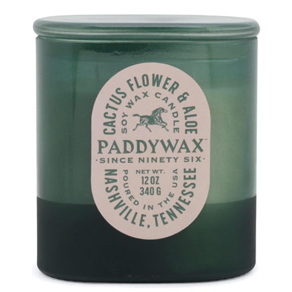 Paddywax Vista Scented Candle with Lid in Reusable Tonal Glass Jar, Clean-Burn 2-Wick Soy Candle with Approx. 84 Hour Burn Time, Decorative Gift Candles for Home, Cactus Flower & Aloe, 12 oz