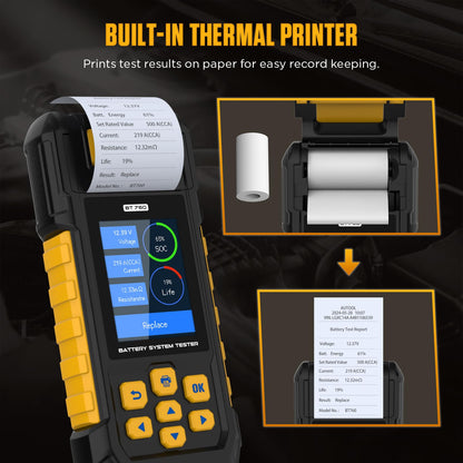 AUTOOL BT760 Automotive Battery Tester with Thermal Printer – 12V/24V Car & Motorcycle Battery Checker, Cranking & Charging Test, Reverse Polarity Protection, HD Color Display