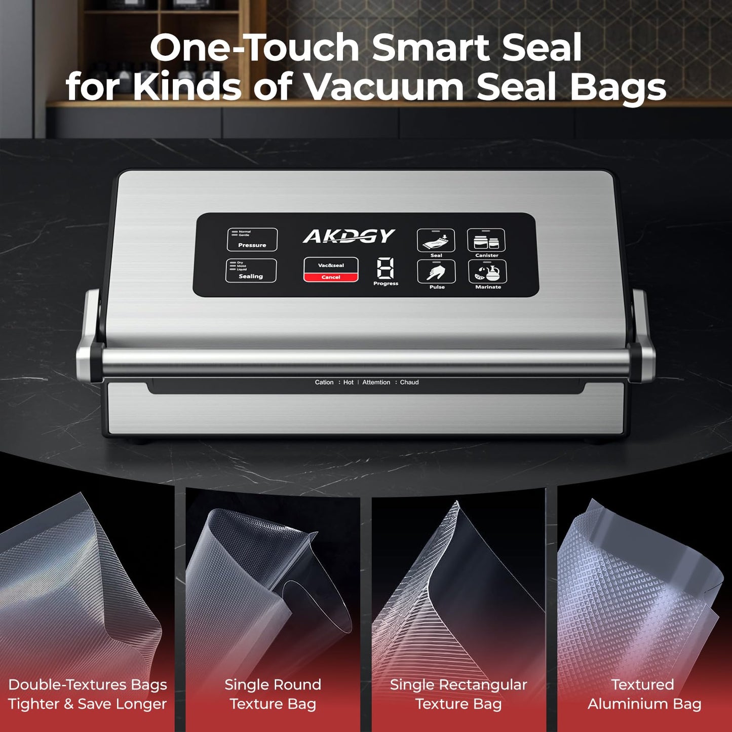 95Kpa Vacuum Sealer Machine，Upgraded Commercial Food Vacuum Sealer, 14-in-1 Functions & Double Heat Seal, Stainless Steel, Large Icons,130W Dual Pumps(25L/Min Suction), Widened Easy-Lock Handle