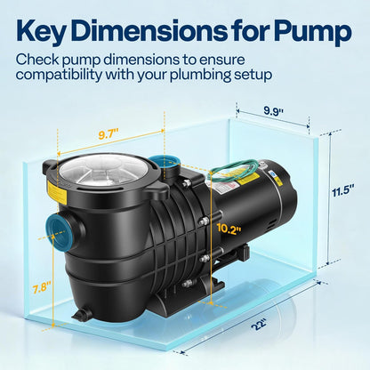 VIVOHOME 2.0HP Pool Pump - 115V/230V Self-Priming Motor - In/Above Ground - 6800GPH Energy Efficient - 1.5", 2", and 1.25"-1.5" Connectors w/Strainer Basket