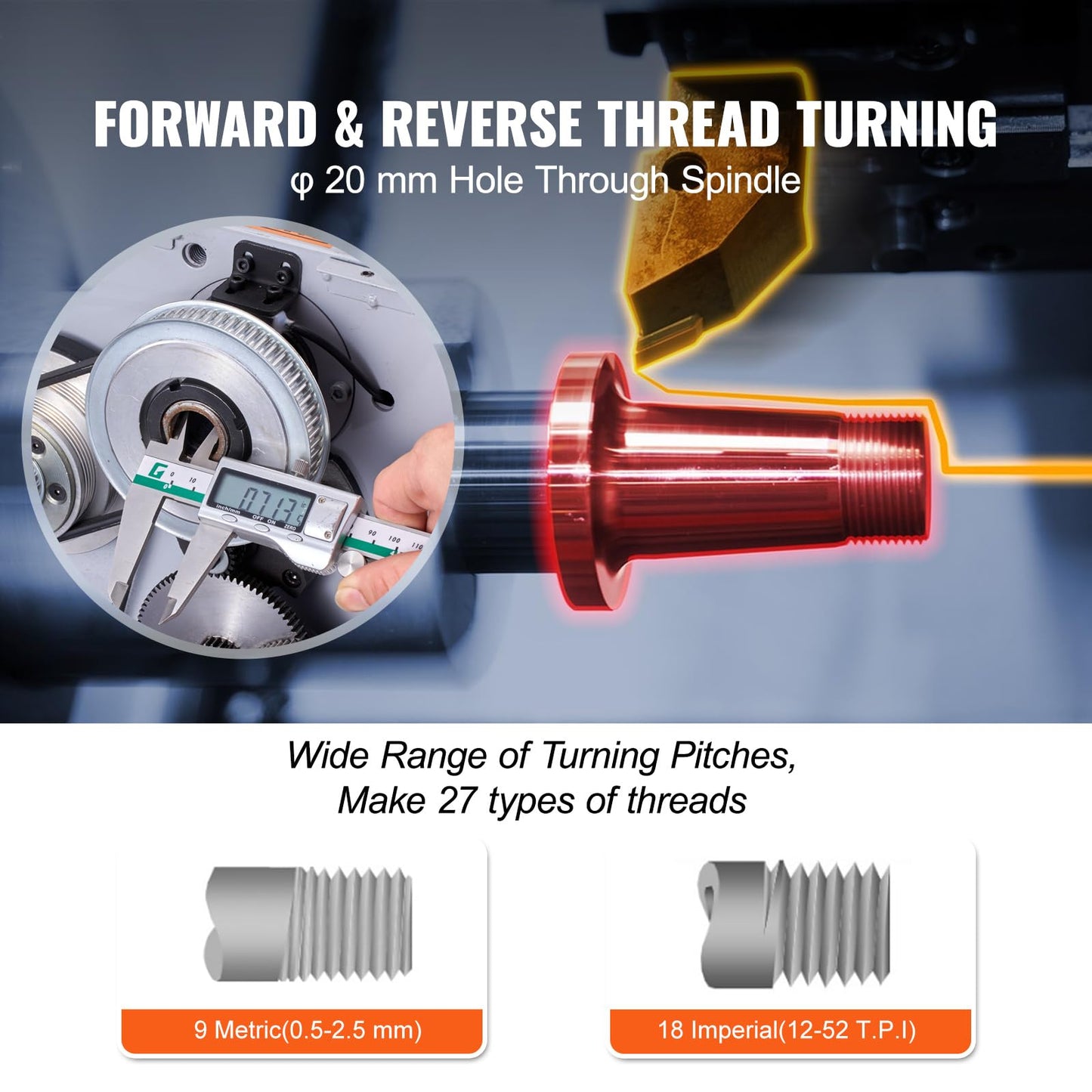 VEVOR Metal Lathe Machine, 7'' x 13.78'', Precision Benchtop Power Metal Lathe, 0-2200 RPM Continuously Variable Speed, 500W Brush Motor Metal Gears, with Tool Box for Processing Precision Parts