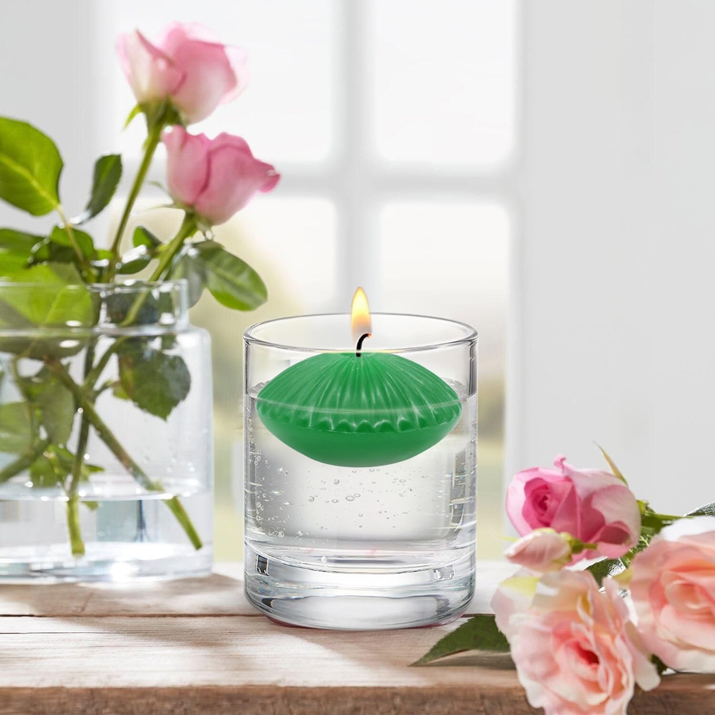 Green Floating Candles for Cylinder Vases, 24 Pack 2 Inches Water Tealight Candles for Centerpieces at Wedding Dinner Party Spa Treatments