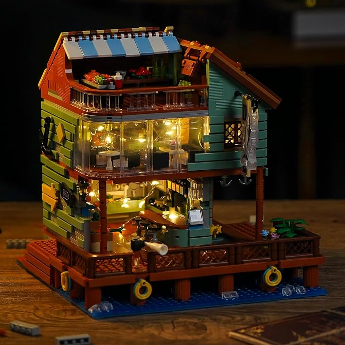 Harbour Restaurant House Mini Bricks Building Kit Ideas Creative Architecture Building Toys Birthday Gift for Adult Boys Girls -2096 Pieces (Not Compatible with Lego Set)