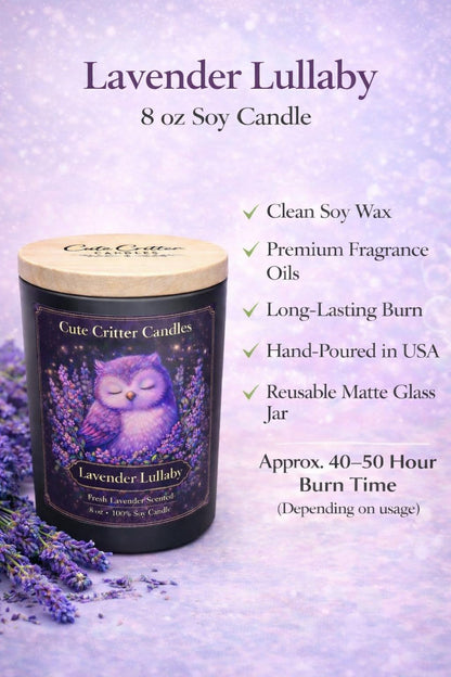 Cute Critter Candles Lavender Lullaby- 8 oz Soy Candle- Lavender Scented