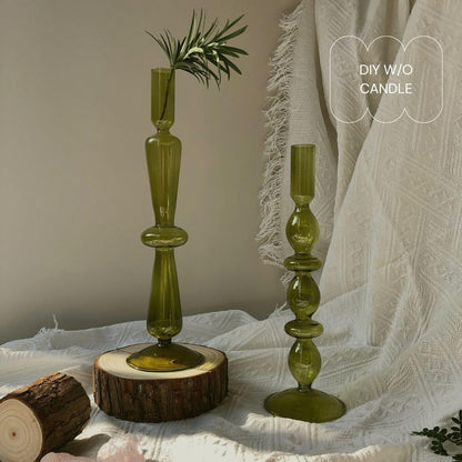 Amanman Candle Stick Candle Holder, Glass Candle Holders for Table Centerpiece, Modern Style Green Candle Holder Mixed 4pcs