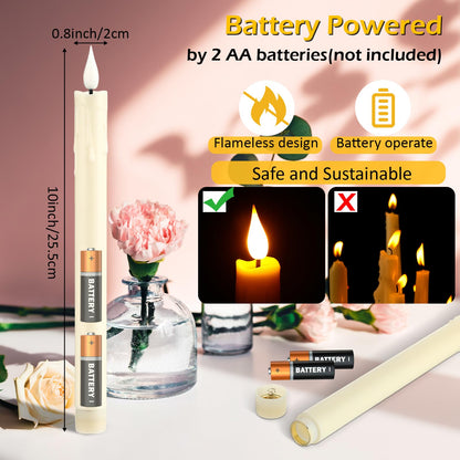 Baquler 24 Pcs 10 Inch Ivory Flameless Taper Candles LED Candle Sticks Battery Operated Flickering LED Candlestick Window Plastic Candle for Wedding Halloween Christmas Decor(No Battery)