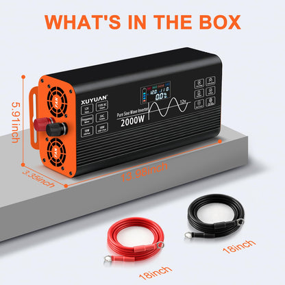 2000 Watt Pure Sine Wave Inverter,12V DC to 110V AC Power Inverter with 3 AC Outlets & 2 USB Ports, for Home Emergency, Solar System, Off-Grid Cabin