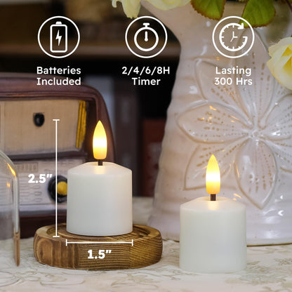 Mavandes Small Flickering Tea Light Flameless Candles with Battery and Remote,1.5" x2.5" Ivory LED 2/4/6/8H Timer Votive Battery Operated Pillar Plastic Long Lasting 6pcs Tealight Candles