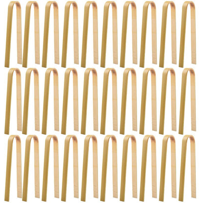 30 Pcs Wooden Tongs for Charcuterie - Mini Bamboo Disposable Tongs for Serving Food, Natural Wooden Cooking Toast