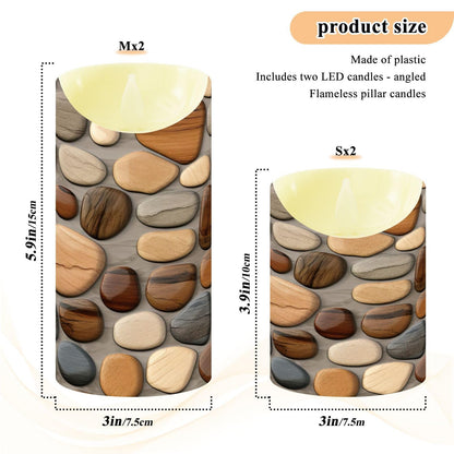 Gravopti Beautiful Pebble Stones 2 Pack Flameless LED Pillar Candles with Remote & Timer, Battery Operated, Flickering Wax Candle for Wedding, Romantic Home & Party Decor