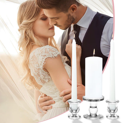 Unity Candle Holder - Glass Candle Holder for Pillar Candle and Taper Candle, Clear Unity Candle Holder Set of 3, Decorative Candlestick Holder Glass Candle Stand for Wedding Table Centerpiece Dinning