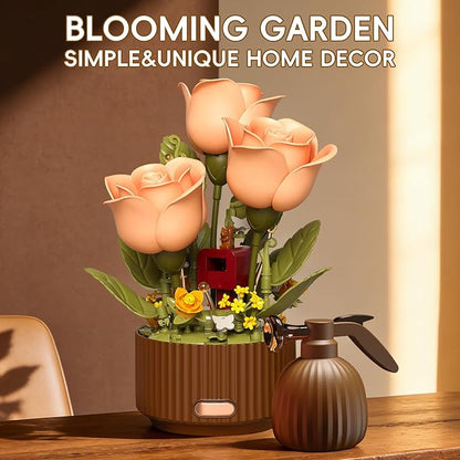 Rose Flower Building Blocks Set Motorized Blooming Flowers for Adults Romantic Gift for Women Girlfriend Home Desk Decor DIY Botanical Display 255 PCS
