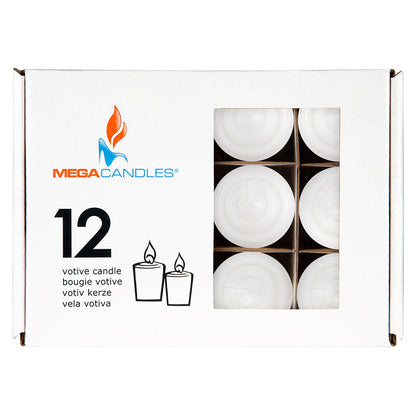 Mega Candles 12 pcs Unscented White Votive Candles, Hand Poured Wax Candle 15 Hours 1.5 Inch x 2.25 Inch, Home Décor, Wedding Receptions, Centerpieces, Occasions, Events, Festivities, Meditations