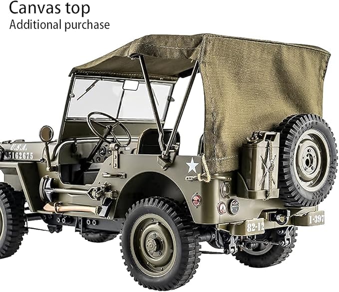 FMS Rochobby RC Car 112 1941 MB Scaler Willys Jeep Remote Control Crawler Military Truck 4x4 Offroad Vehicle with Transmitter Battery and Charger Small RC12001RTR Hunter Green