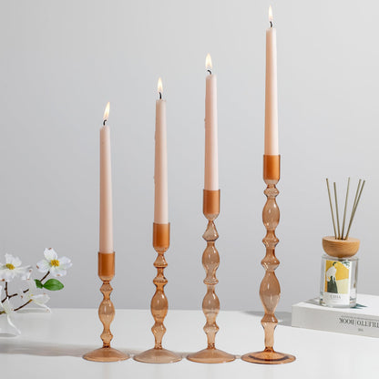 Glass Candle Stick Candle Holder : Glasseam Amber Taper Candle Holder Set of 4 Modern Candle Sticks Holder Decor Tall Decorative Candle Holders for Table Fall Centerpiece Dining Thanksgiving Halloween