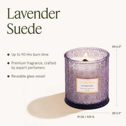 LA JOLIE MUSE Lavender Suede Scented Candle for Home |19 oz Non Toxic Soy Wax | Large Purple Jar Candle | Aromatherapy Candles | Luxury Gifts for Women & Men