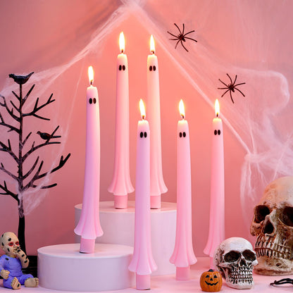 Conelist 6 Pcs Halloween Ghost Taper Candles Bulk Cute Pink Spooky Candles Decorations Halloween Ghost Shaped Decor for Party Favor Home Table Centerpieces Fireplace Festival Kitchen