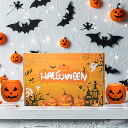 Galssmagic Halloween Table Decor Candle Holder Set of 6,Orange Pumpink Grimace Glass Votive Candle Holders Indoor Outdoor Halloween Decor