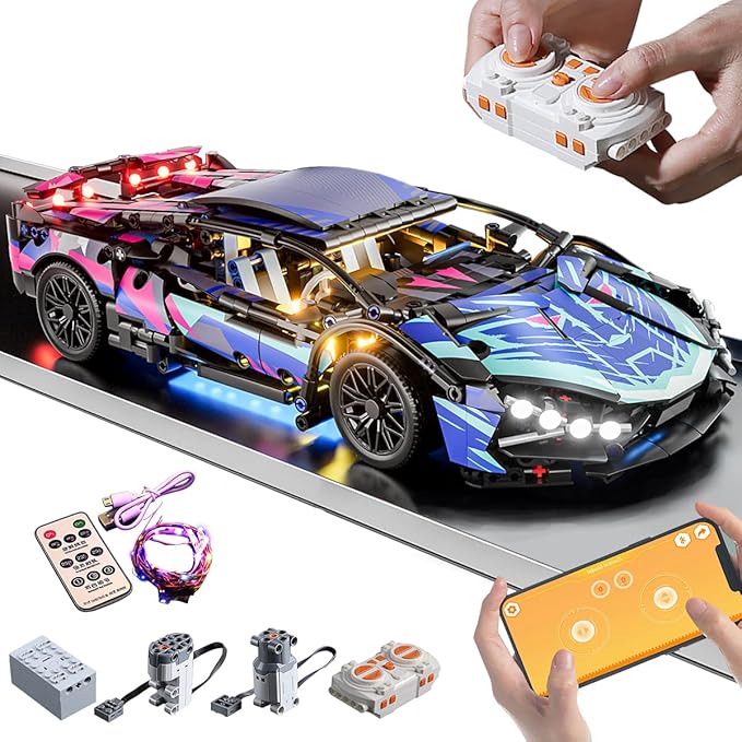 Sport Car Building Block Sets for Adults Technical Remote Control APP Race Car with LED LightsCollectible 1:14 Model Scale Engineering Toy Men Teens Boys Birthday Gift Age 8+ 8-12 12 13 14
