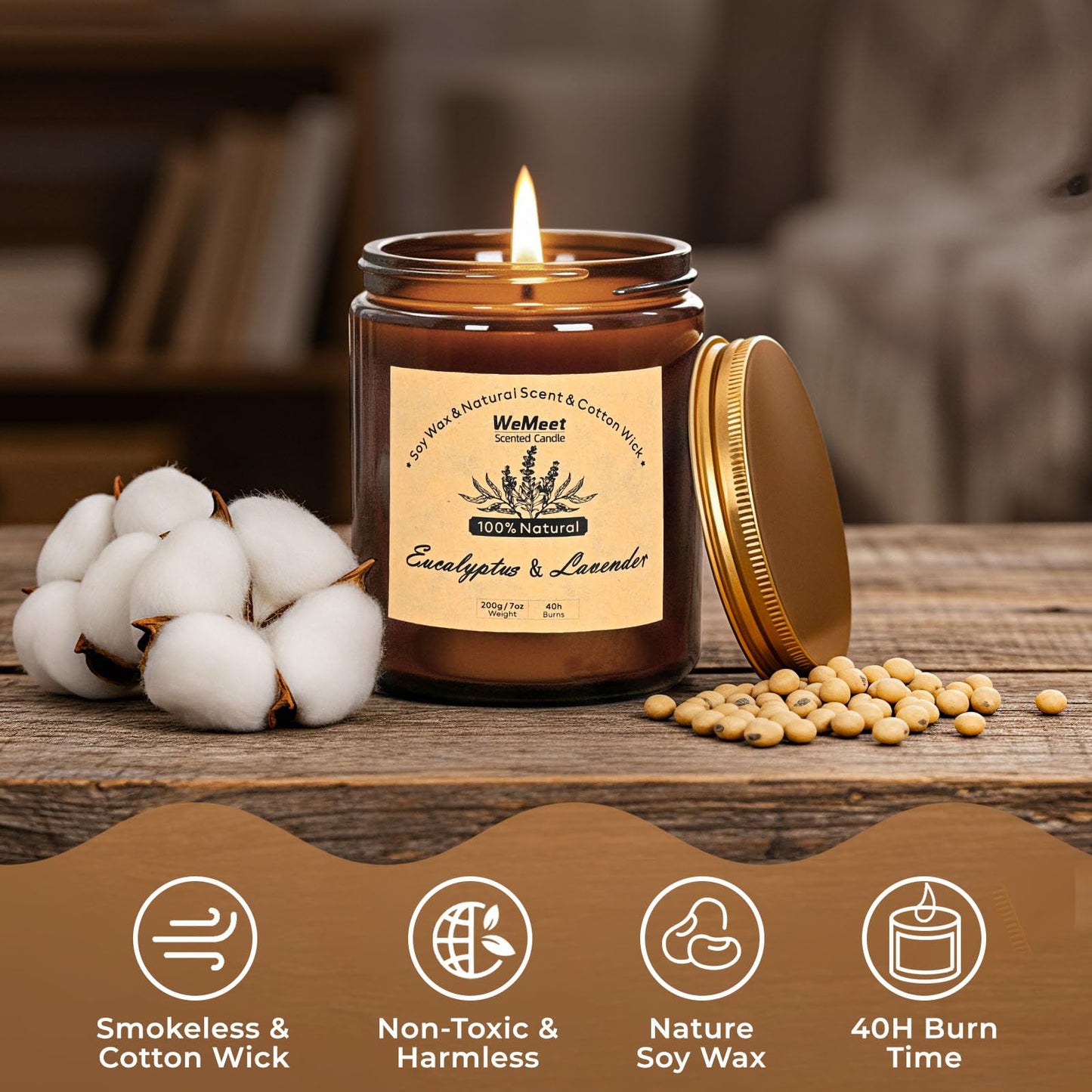 WEMEET 2 Pack Scented Candles Gift Set, Lavender Candles for Home Scented with Crystals 7oz, Eucalyptus Lavenderjar Candle with Dried Flowers, Aromatherapy Candle for Birthday, Mother'S Day, Christmas