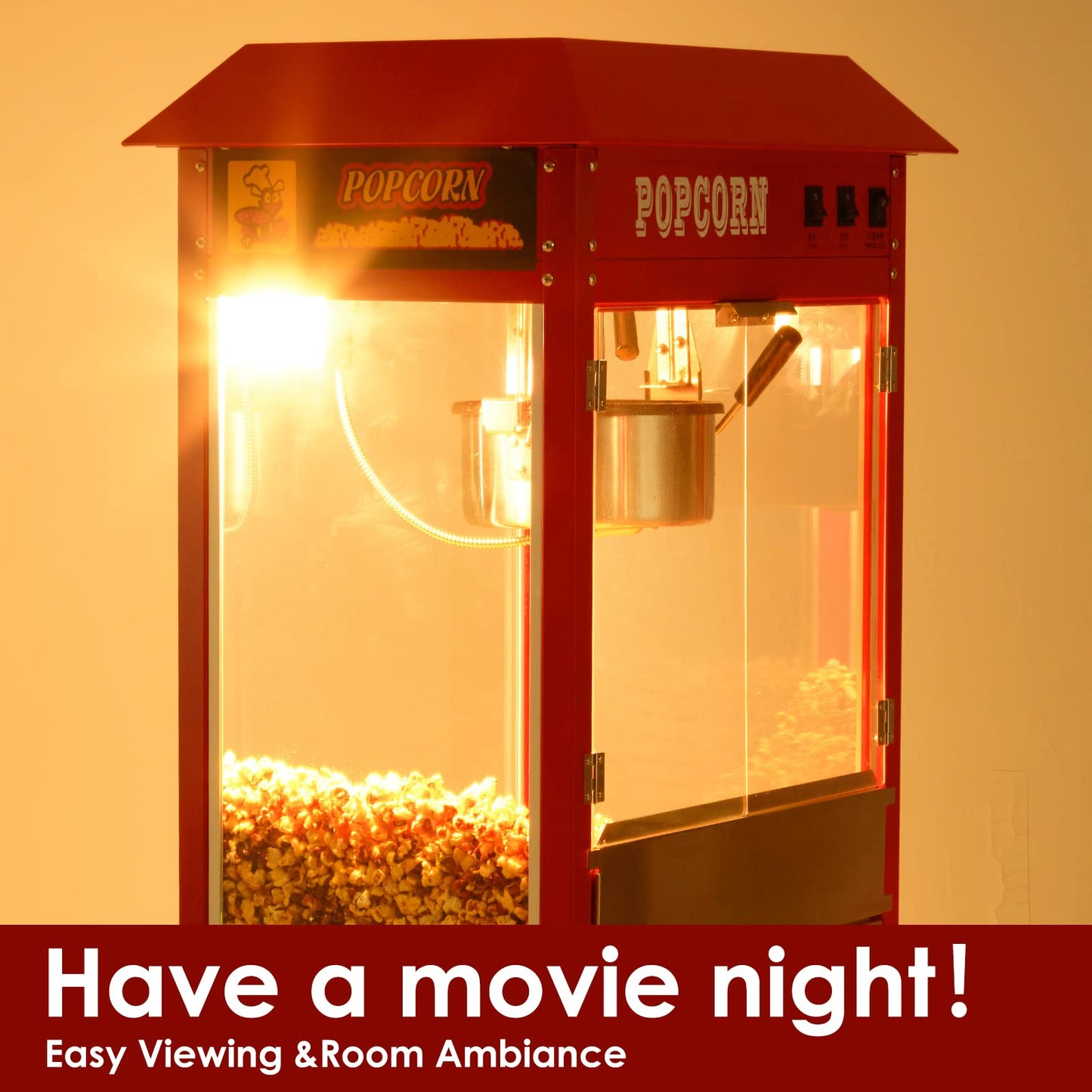 Garvee 8 oz Popcorn Machine with Cart, [3 Mins Get 60 Cups] [Durable] [Professional] [Easy Cleaning] Commercial Popcorn Machine Cart, Old Fashion Movie Theater Style- Red