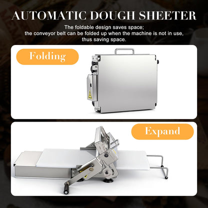 Folding Dough Sheeter Machine, 15.5"Stainless Steel Manual Dough Roller Adjustable Thickness with Sheeter Board for Pizza Croissants Pastry Crust Pastry (Type 400)