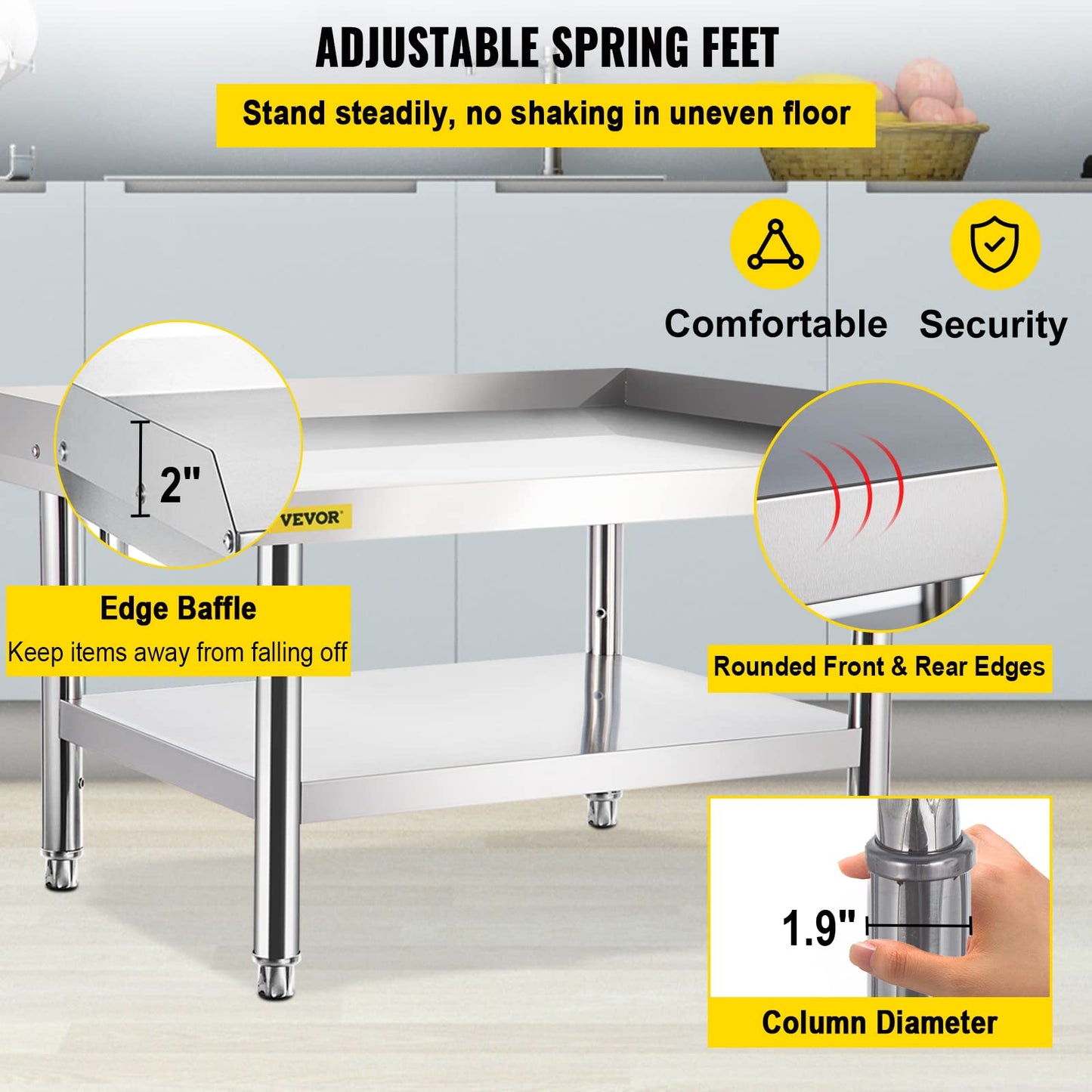 VEVOR Stainless Steel Equipment Grill Stand, 60 x 30 x 24 Inches Stainless Table, Grilling Stand Table with Undershelf, Equipment Standing Grill Desk for Hotel, Home, Restaurant Kitchen