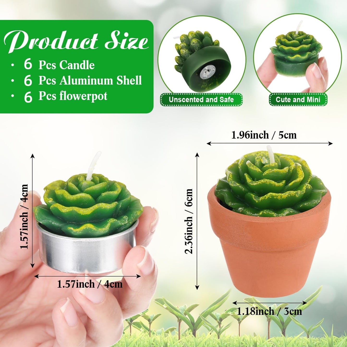 Treela 6 Pcs Succulent Candles, Decorative Cactus Candle with Mini Terracotta Pots, Handmade Tealight for Baby Shower Home Decor Birthday Wedding Fiesta Cinco De Mayo Party Decorations Party Favors