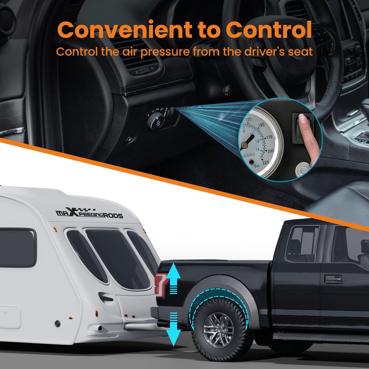 maXpeedingrods On Board Air Compressor System with Low Pressure Sensor Analog Gauge Air Line Fittings Universal Air Compressor Kit for Trucks Vans