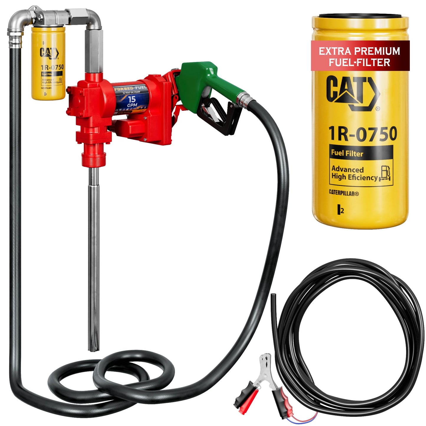 Forged-Fuel Heavy Duty 12V Fuel Transfer Pump, 15 GPM Flow Rate with Premium Filter Package for Diesel,Gasoline, Kerosene, Ethanol and Biodiesel