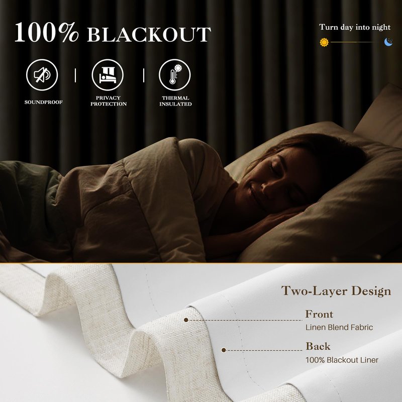 IVAPUPU Pinch Pleated Linen Blackout Curtains for Bedroom, Natural Full Black Out Curtains 84 Inches Long for Living Room Darkening Thermal Insulated Neutral Pleat Drapes with 16 Hooks, 2 Panels