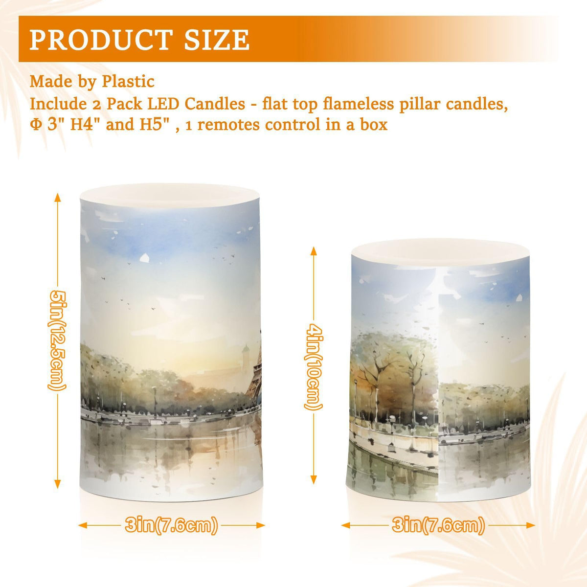 BOENLE Flickering Flameless Candles, Eiffel Tower Lake LED Candles with Remote Timer, Set of 2 Battery Operated Candle for Valentine Wedding Birthday