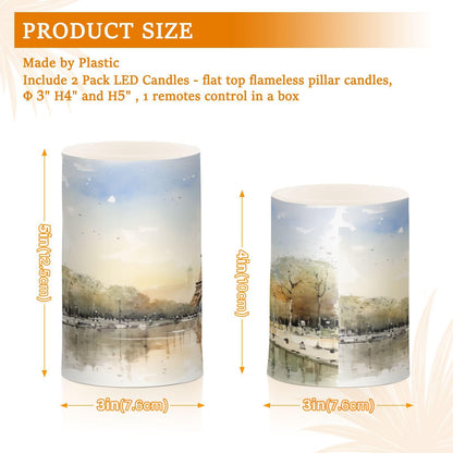 BOENLE Flickering Flameless Candles, Eiffel Tower Lake LED Candles with Remote Timer, Set of 2 Battery Operated Candle for Valentine Wedding Birthday