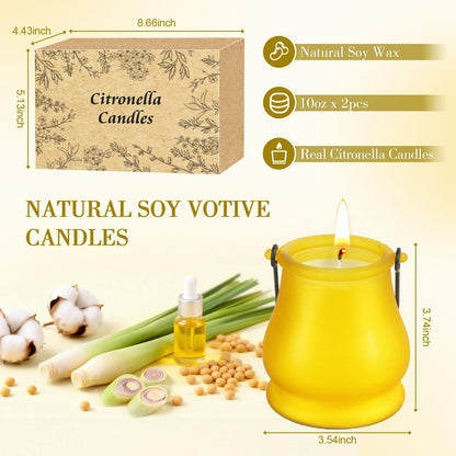 Citronella Candles Outdoor, 2 Pack 20oz Soy Wax Large Citronella Candles, 120 Hours Long Lasting Lemongrass Jar Candles Lantern for Patio Garden Camping Balcony Backyard Home, Summer Gift