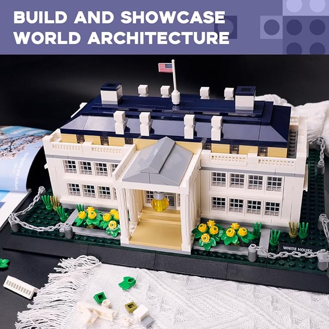 White House Architecture Building Blocks Set 894 Pieces Miniature Model Kit for Adults Washington DC Landmark Collection Intricate Home Office Desk Decor Creative Gift for Hobbyists